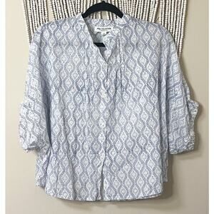 India Collection Emmerson Fry Blue Mandarin Collar Top OS